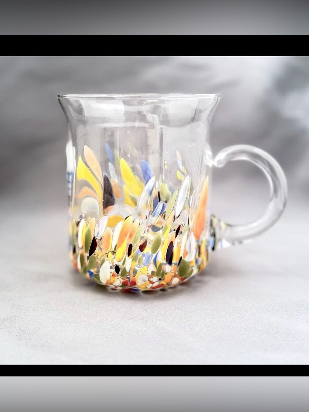 New White Cristal Confetti Studio Art Glass Mug 16 oz Hand Blown Italy Murano